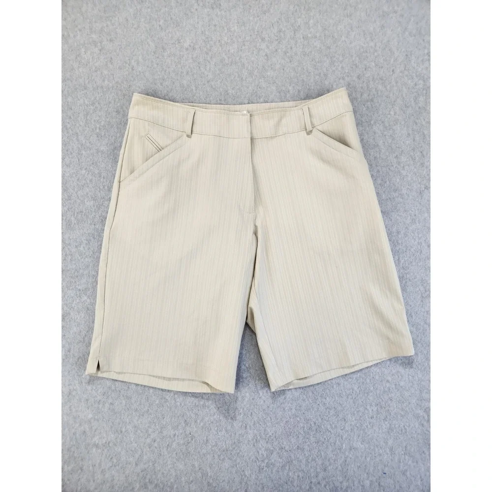 Nike Golf‎ Dri Fit Flat Front Shorts Beige w/ Stripes Women's Size 10 Medium